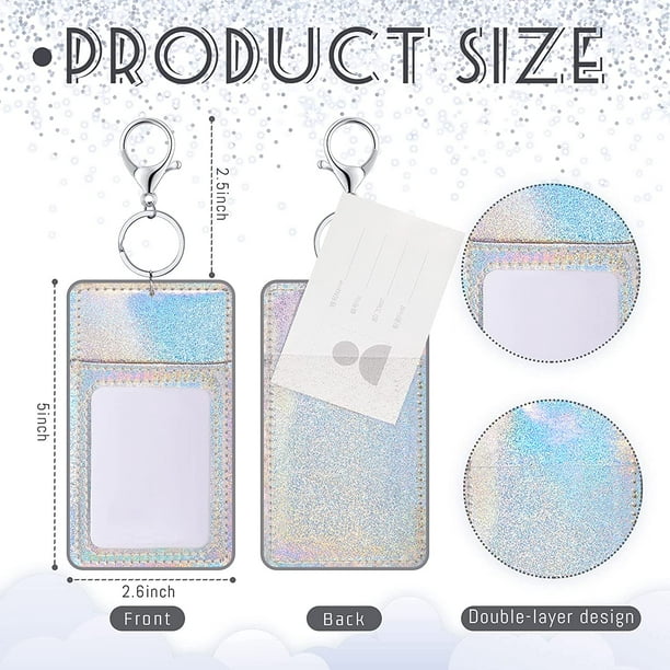 2 Pieces Glitter ID Badge Holder Vertical Badge Clip Key Chain