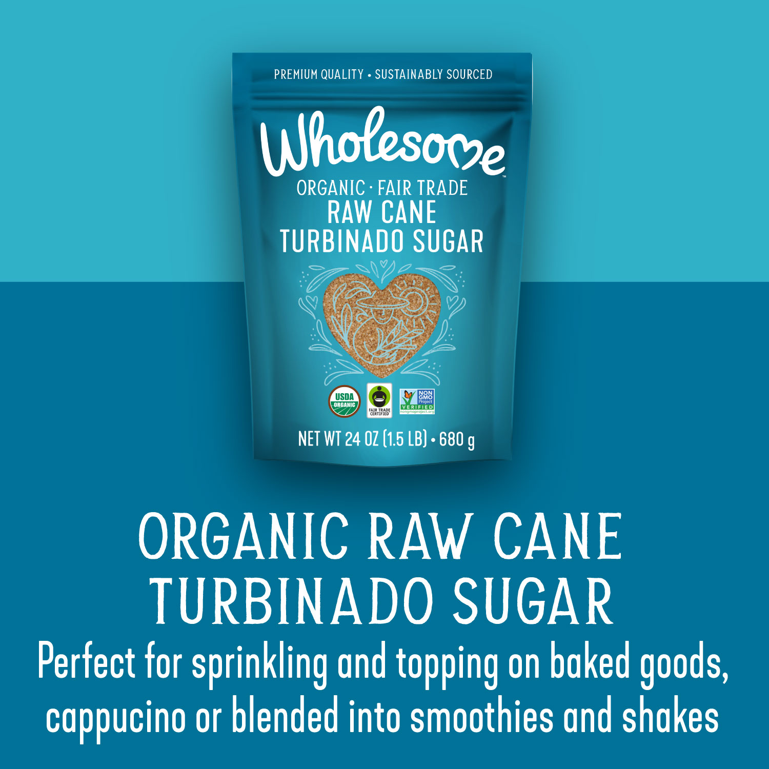 Wholesome Sugar Rainbow Pack, Cane, Light Brown, Dark Brown, Confectioners, Coconut & Raw Turbinado Bundle