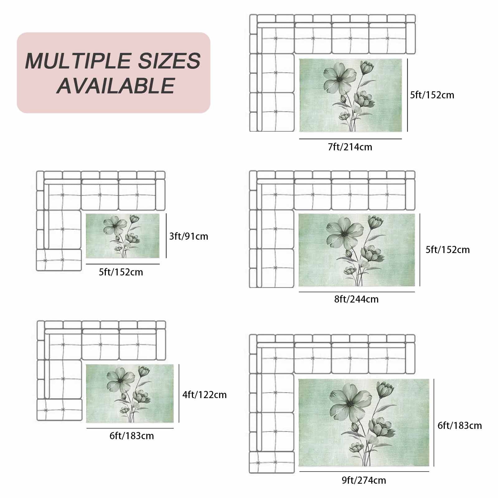 Green Floral Outdoor Rug for Patio/Deck/Porch, Non-Slip Large Area Rug 3 x 5 Ft, Country Rustic Ombre Painting Art Watercolor Indoor Outdoor Rugs Washable Area Rugs, Camping Rug Carpet Runner