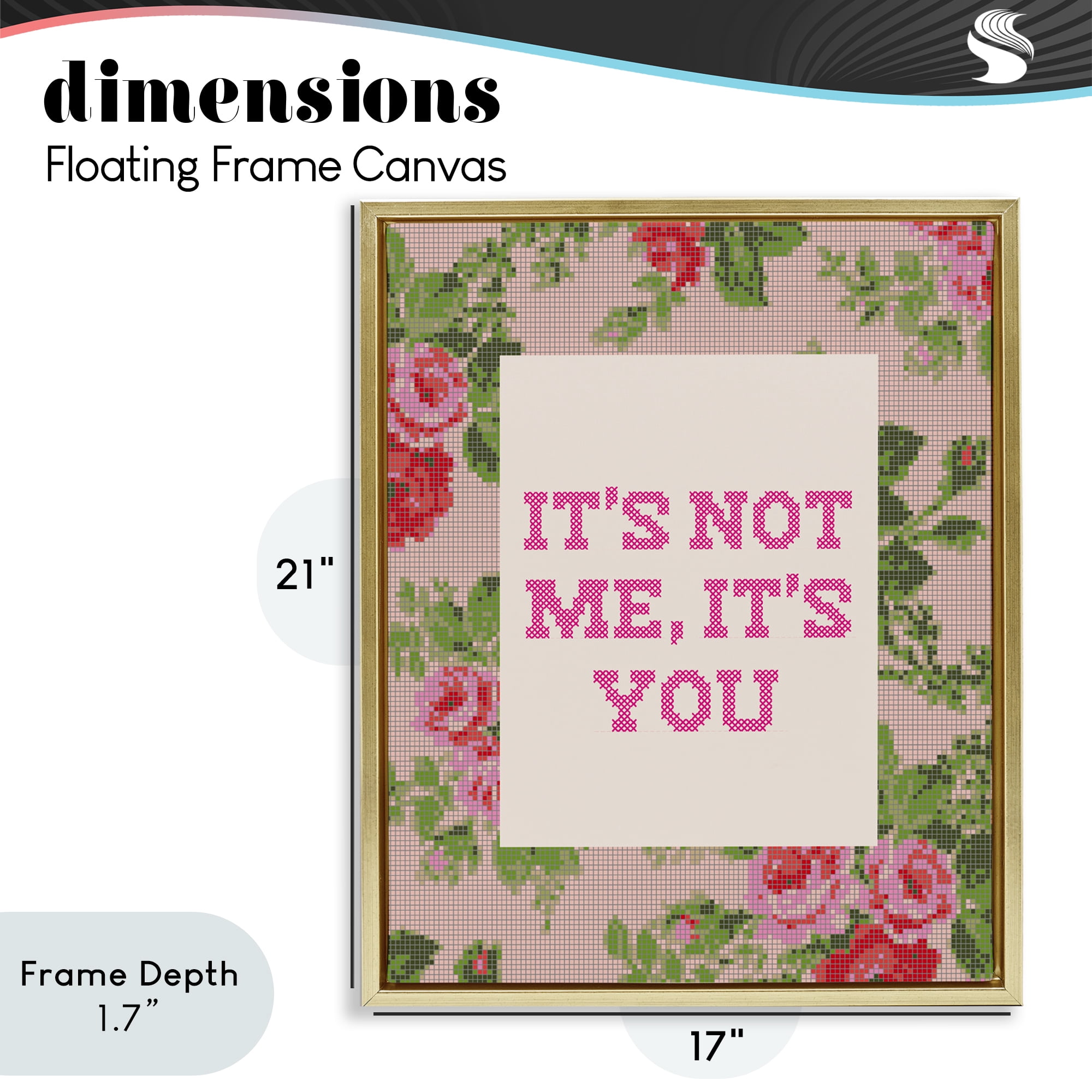 Stupell Industries Not Me It's You Faux Cross Stitch Gold Framed Floater Canvas Wall Art, design by Lil' Rue