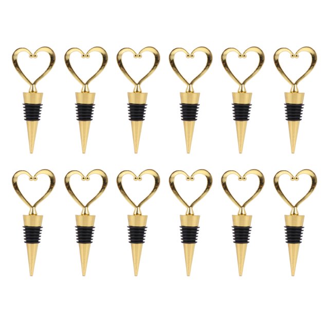 12 Pcs Creative Heart-shaped Wine Bottle Plugs Red Wine Cocktail Sealing Stoppers (Golden)