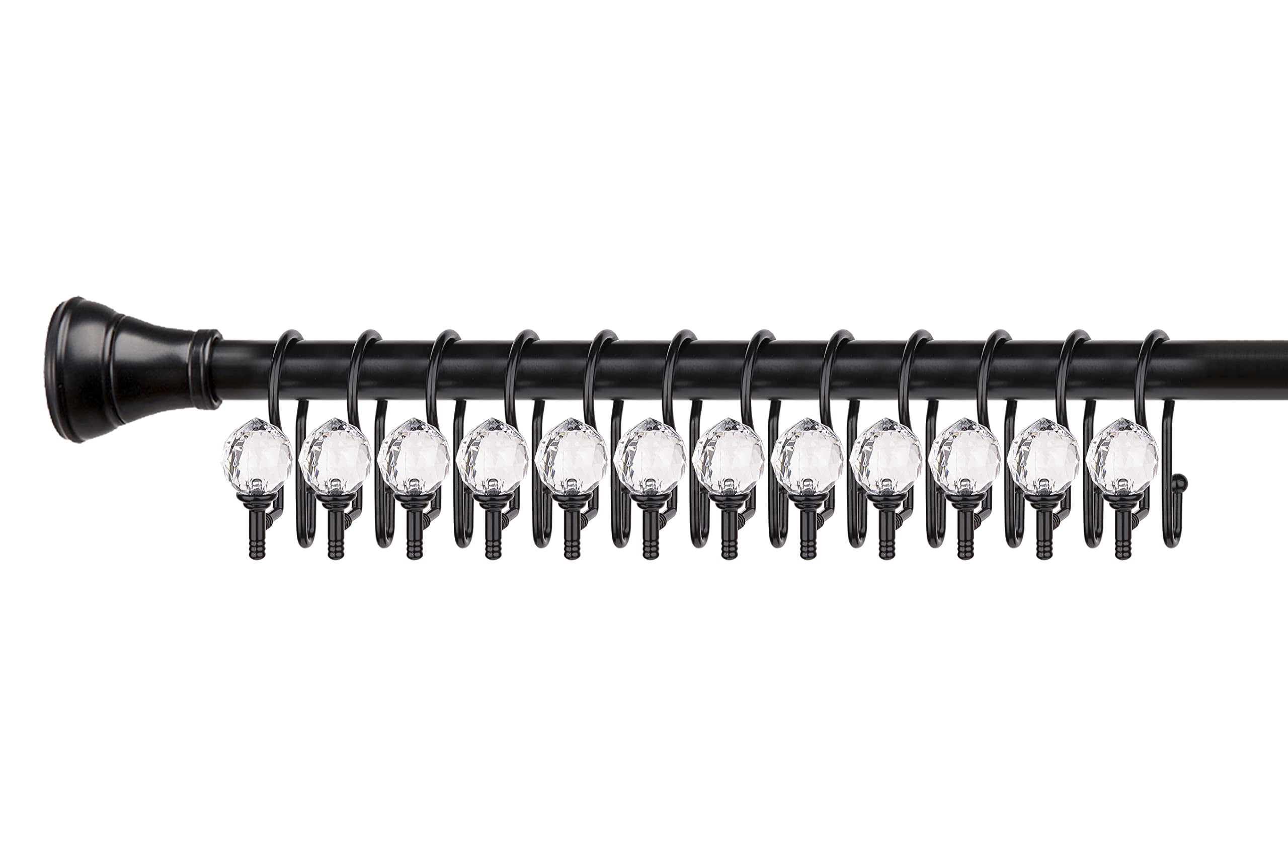 Utopia Alley  Rustproof Zinc Double Shower Curtain Hooks for Bathroom, Crystal Design, Set of 12 Black