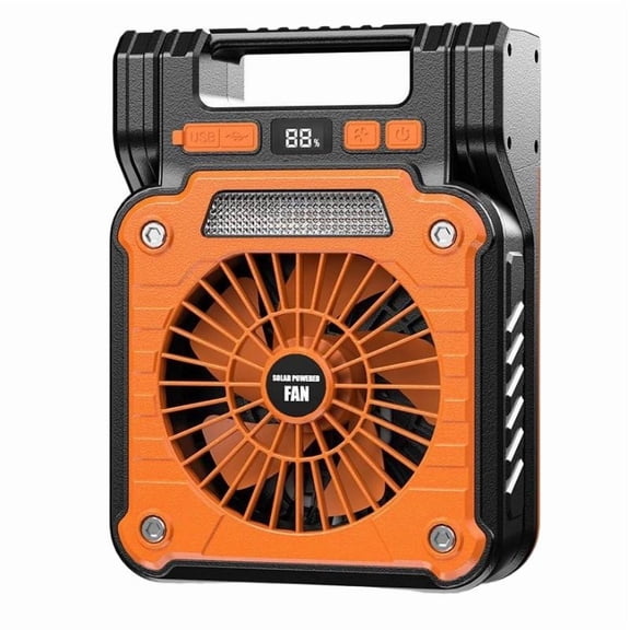 Solar Powered Camping Fan With Light, Portable Rechargeable High Power Tent Fan and LED Lamp for Outdoor Camping, Hiking, Fishing, Emergency Use