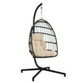 thumbnail image 3 of CorLiving Fauteuil Oeuf Suspendu en Résine Osier et Acier avec Coussins, Noir/beige, 3 of 7