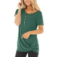 thumbnail image 2 of SHIBEVER Summer Short Sleeve Casual Loose Tops for Women Fashion Twist Knotted Blouses Tunic T Shirt Green 2XL, 2 of 5