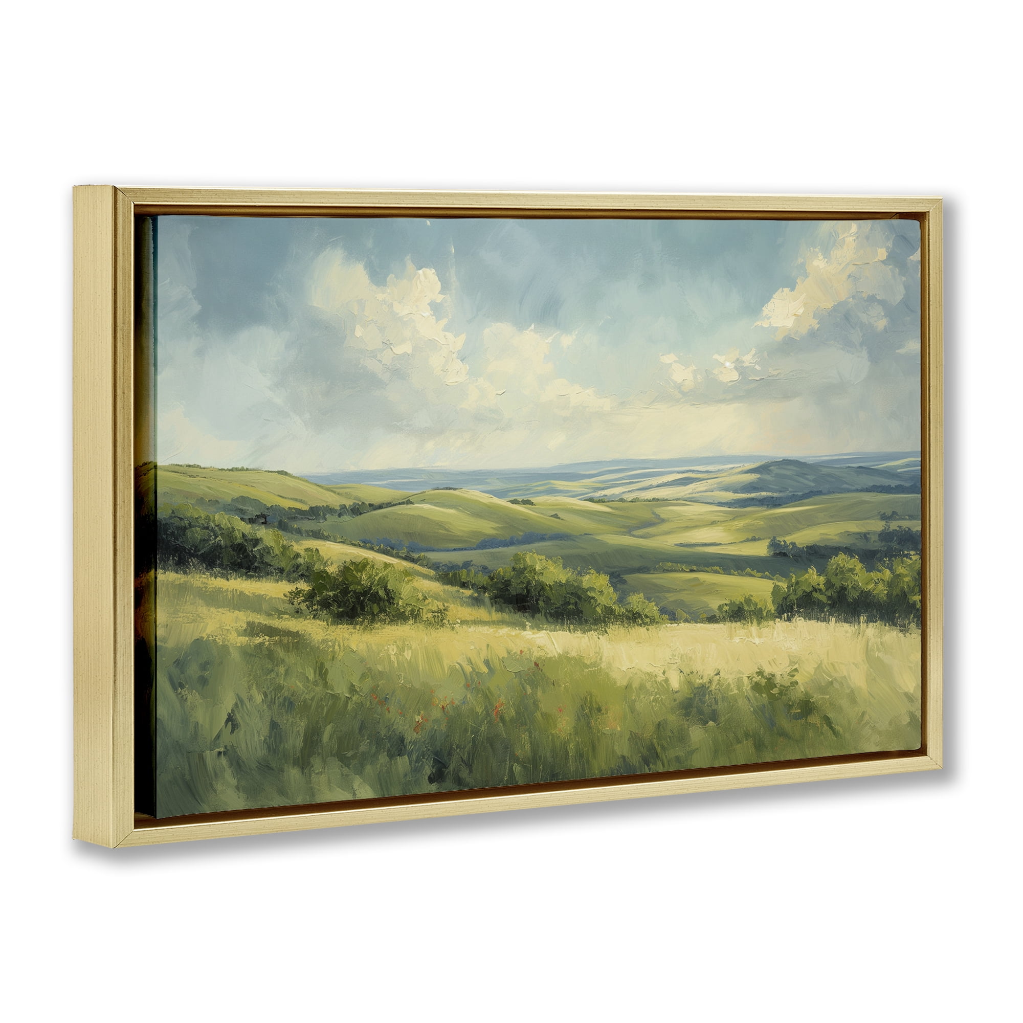 Stupell Industries Rolling Emerald Horizon Landscape & Nature Painting Gold Floater Framed Canvas Art Print Wall Art, 31 x 21