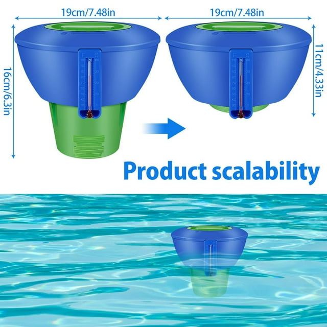 Pools Chemical Dispenser with Thermometer Foldable Pool Chlorine Dispenser Floater with Adjustable Flow Vent