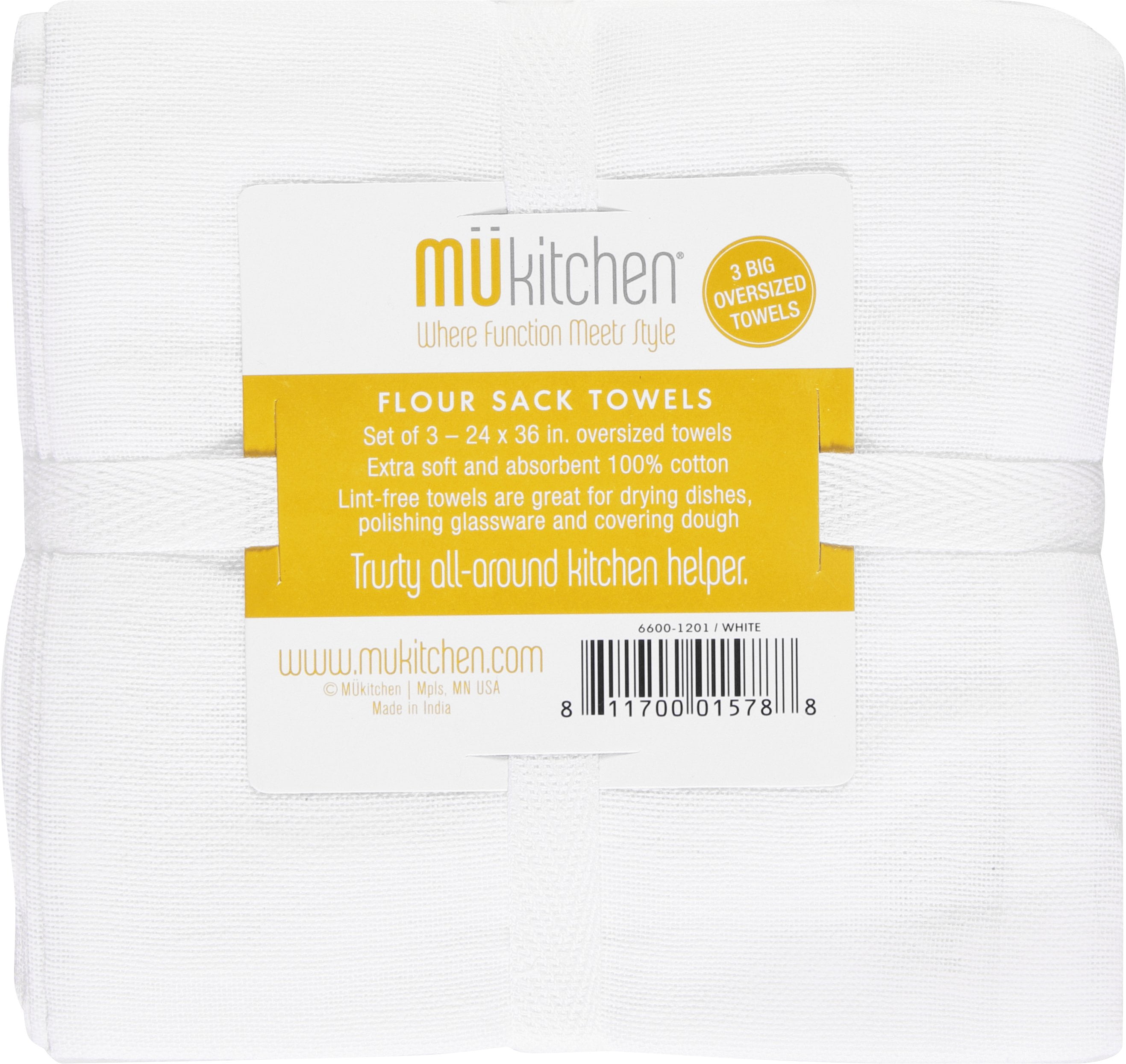 3pk Flour Sack Kitchen Towel Twilight Gray - MU Kitchen