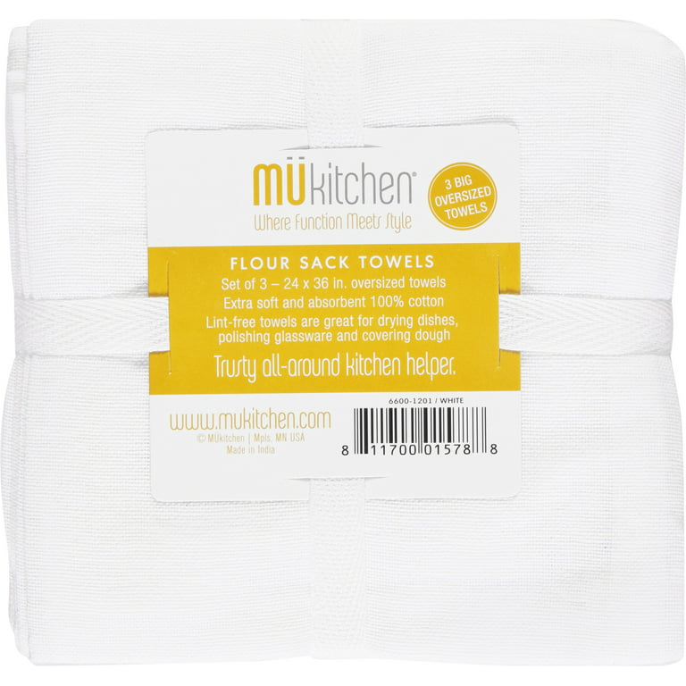 Mukitchen, 3 Pack, White Flour Sack Kitchen Towel 