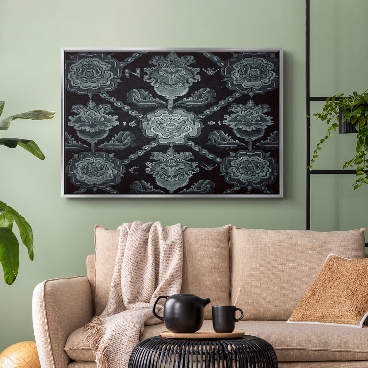Vintage Abstract Print-LIV Framed in Silver Wood Gallery Wrapped Canvas 25 in. x 37 in.