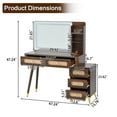 thumbnail image 3 of 47''Vintage Makeup Vanity with Mirror and Lights, Makeup Vanity Desk with 5 Drawers and Storage Shelf, Rattan Drawer Design, 3 Color Modes and Adjustable Brightness Dressing Table,Dark Walnut, 3 of 10