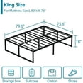 thumbnail image 3 of Lutown-Teen 18 inch King Size Bed Frame, Heavy Duty Metal, No Box Spring Needed , Noise Free, Easy Assembly, Black, 3 of 6
