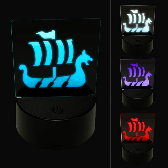 Viking Dragon Headed Longboat Ship with Sails LED Night Light Sign 3D Illusion Desk Nightstand Lamp