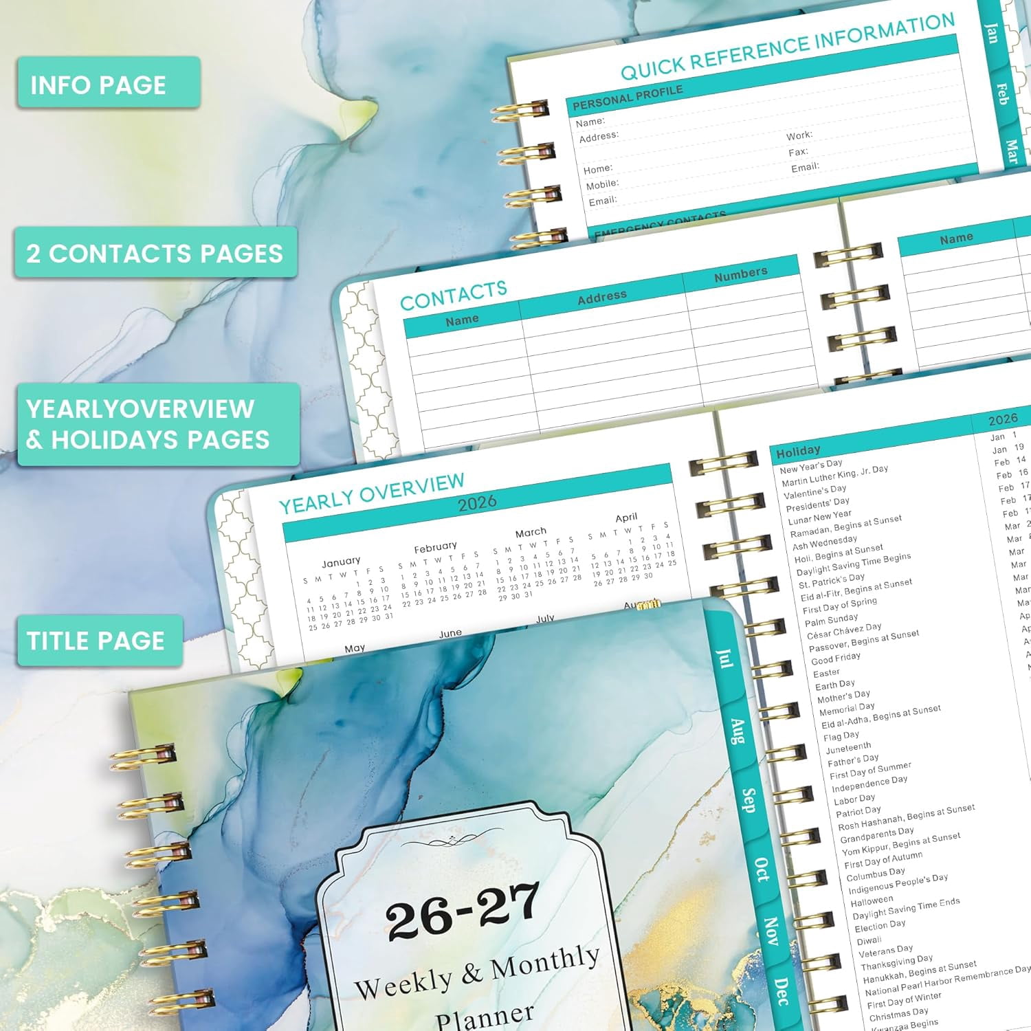 Planner 2026-2027 - Academic Planner 2026-2027, Jul. 2026 - Jun. 2027, 26-27 Weekly and Monthly with Tabs, 6.3" x 8.4", Tabs, Hardcover, Back Pocket