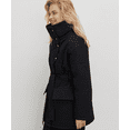 thumbnail image 5 of Women's Stand Collar Puffer Pattern Cotton Jacket Belt Button Up Long Sleeve Warm Coat Winter Outerwear, 5 of 7