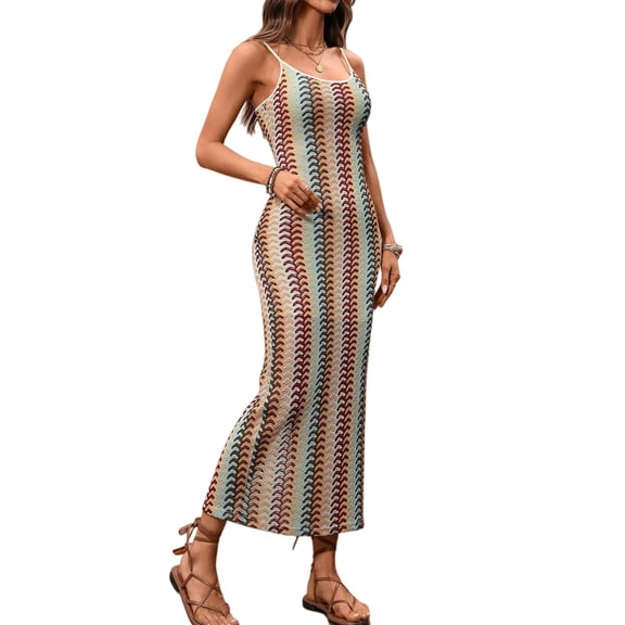 Tank Dress for Women Casual Maxi Dresses Fitted Square Neck Beach Vacation Bohemian Sundress Khaki M