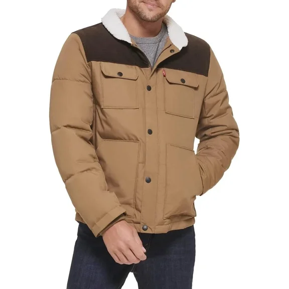 Levi's Men's Mixed Quilted Jacket in Brown Combo, Size Small, LM2RP184-B1C