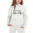 thumbnail image 3 of Kids 2 Piece Sweatsuit Set Hooded Print Sweatshirts Elastic Waist Jogger Pants Casual Sports Outfits With Pockets (160, White-C), 3 of 5