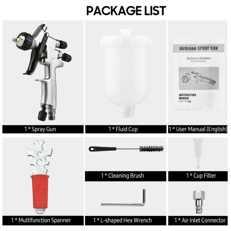 Carevas HVLP 1.0mm Air Spray Kit 250cc Fluid Cup Gravity Feed Air Paint  Sprayer Handheld 360-degree Paint Spraying for Car Furniture Surface Wall  Painting DIY Models 
