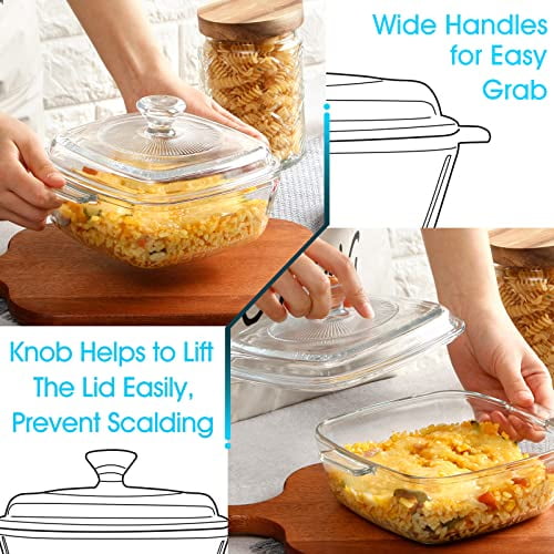 NUTRIUPS Glass Casserole Dish with Lid Oven Safe Square Casserole Dish with Handles Glass Microwave Bowl With Glass Lid Casserole Cookware
