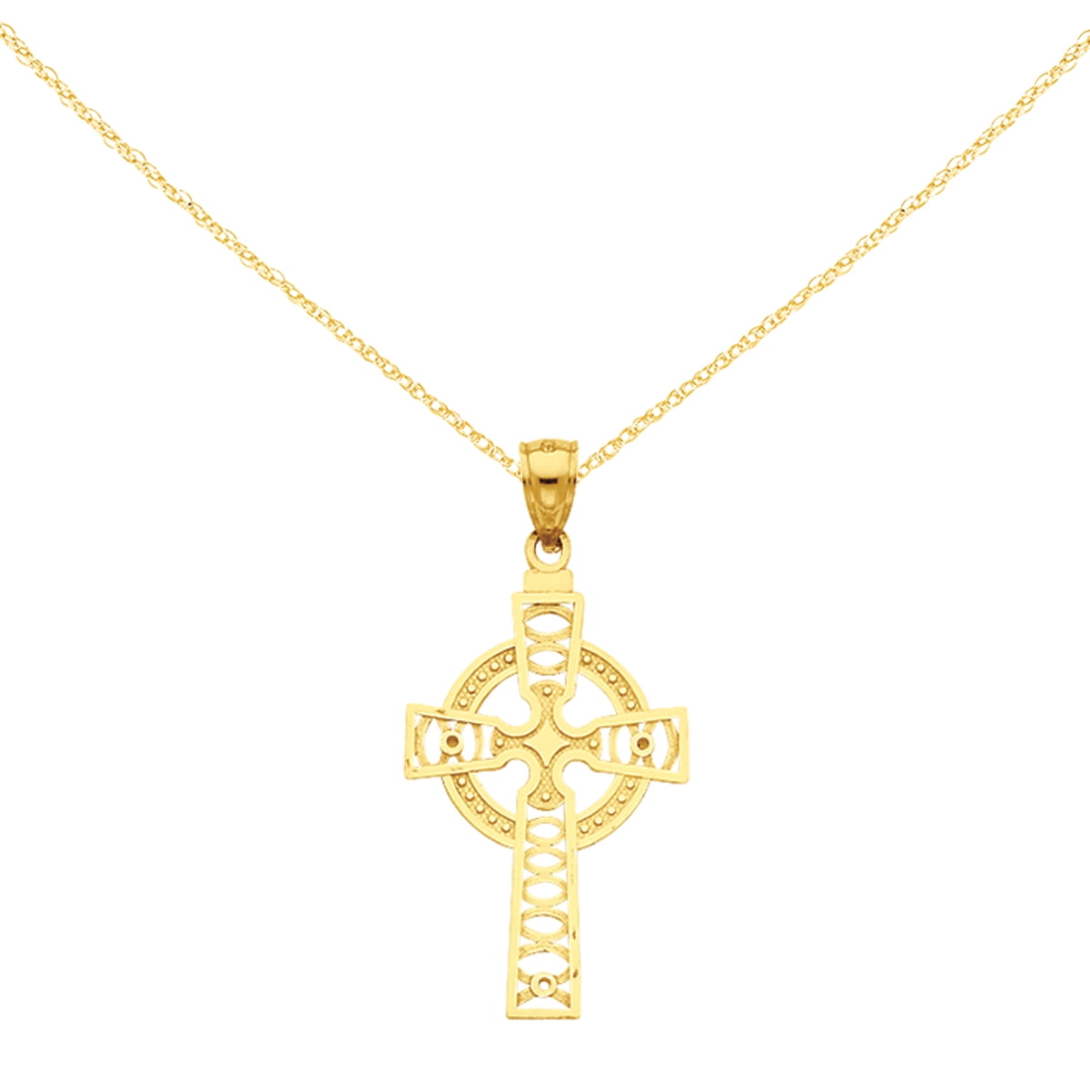 Eternity Gold Celtic Cross Pendant Necklace in 10K Yellow Gold 18" 