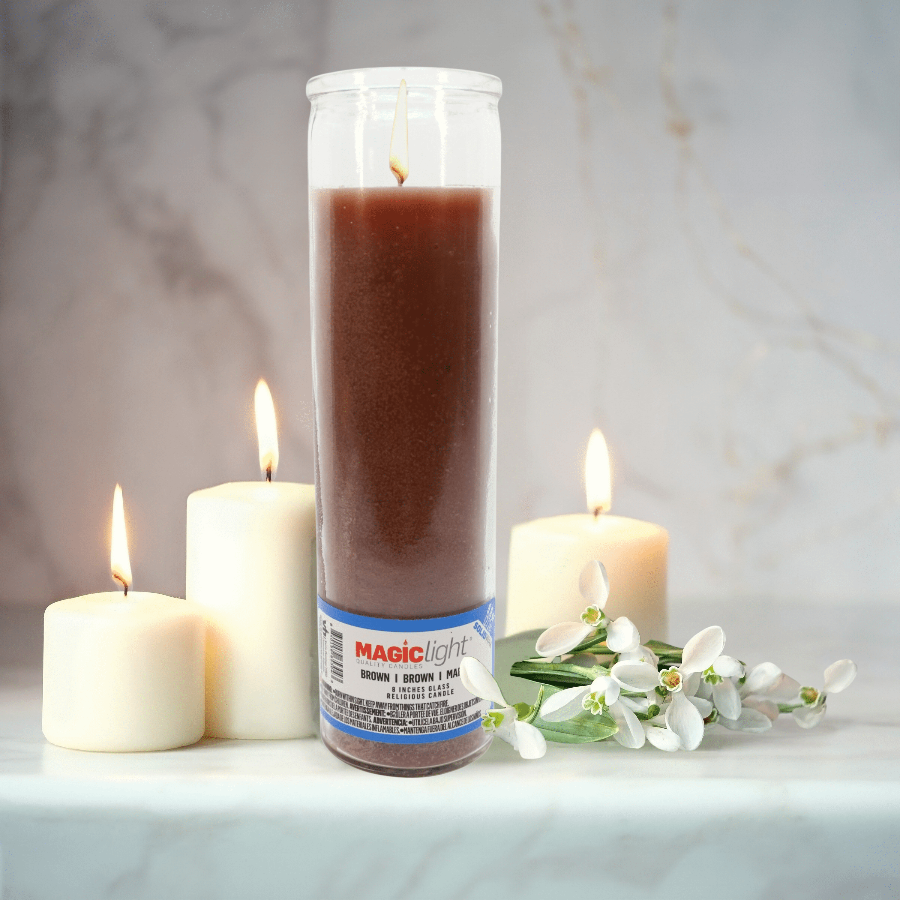 MagicLight Religious Candle 9.6 oz Unscented Brown Wax in Clear Glass Jar