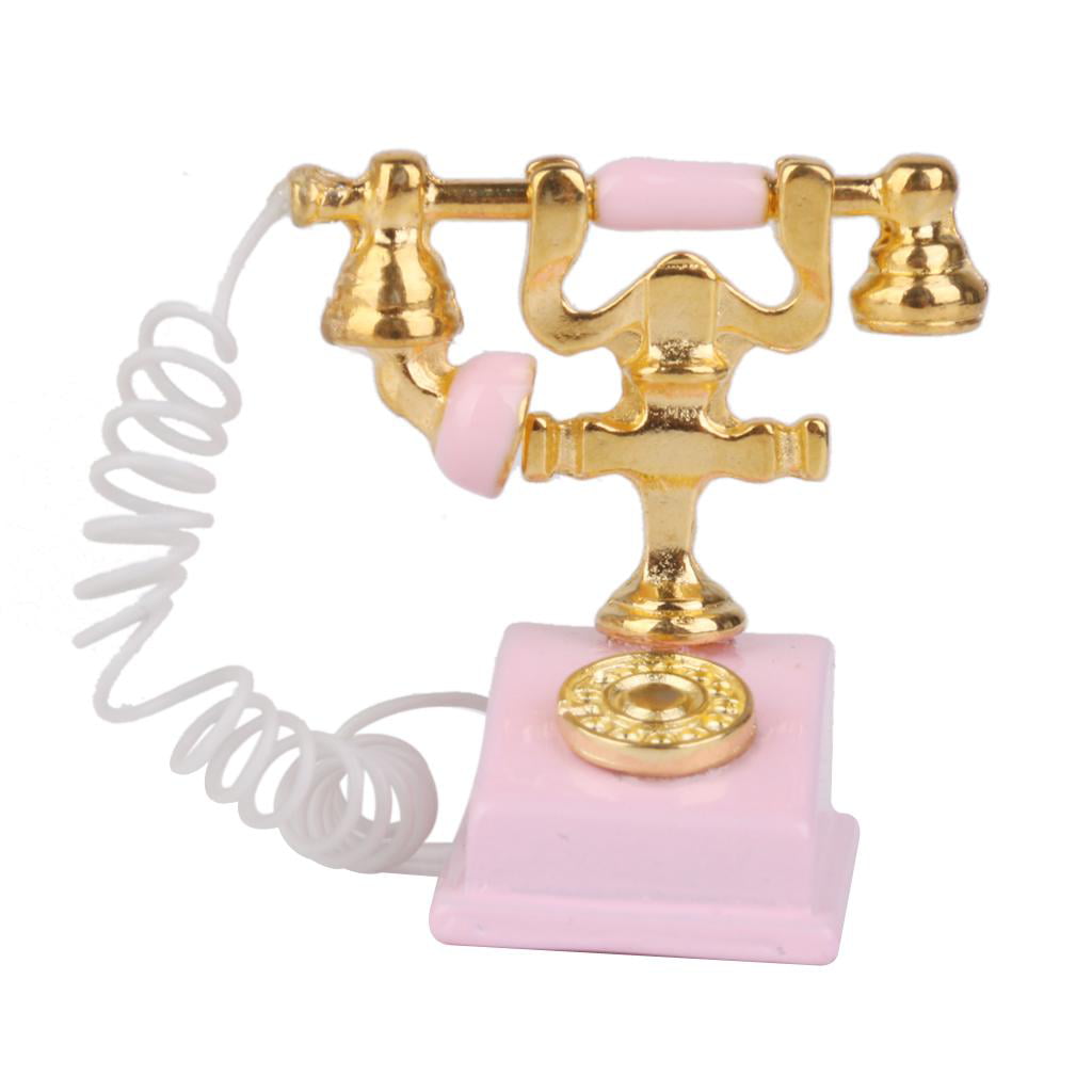 Miniature Metal Office Desk Phone Dial Telephone Dollhouse Furniture 1/12 Decor 