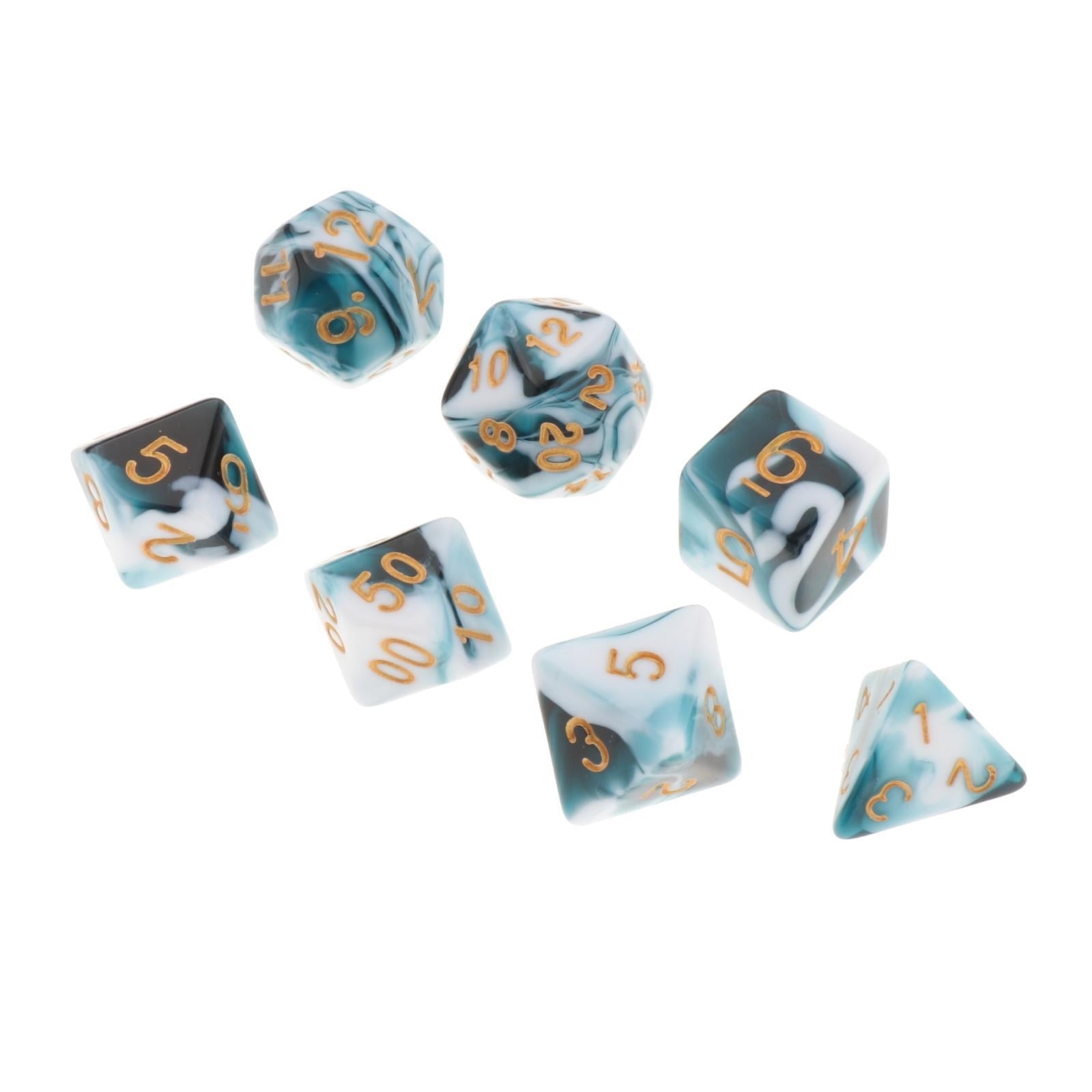 7X Polyhedral Dice for Dungeons and Dragons D20 D12 D10 D8 D6 D4 Blue White 