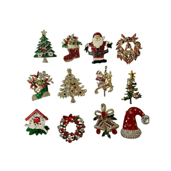 Set of 12 Christmas Pins Brooch Lot/ Holiday Brooch / Christmas Tree/ Santa/Gift