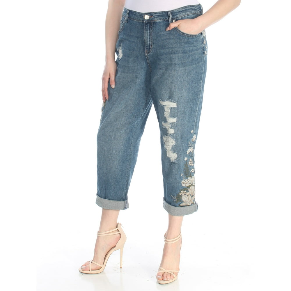 Style & Co. STYLE & COMPANY Womens Blue Embroidered Jeans Plus Size