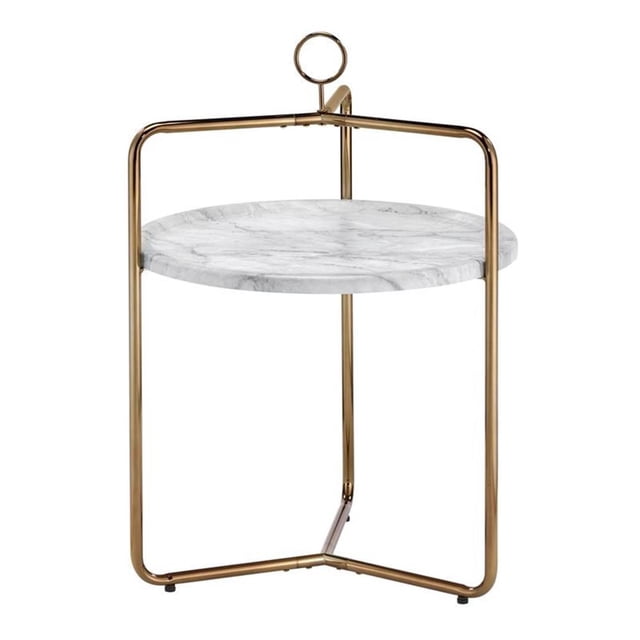 Steve Silver Miro White Faux Marble and Gold Metal Side Table