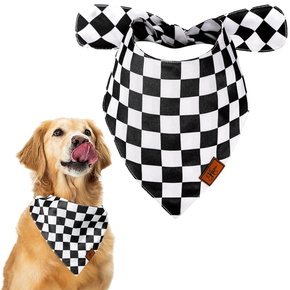 JarThenaAMCS Black Checkered Dog Bandana Race Car Checkered Flag Fabric Pet Scarf Medium Sizes Adjustable Pet Neckerchief Dog Bibs for Cat Dog Birthday Costume Accessories