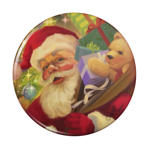 Christmas Holiday Santa Jolly Sparkle Pinback Button Pin
