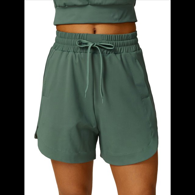 Pantalones Cortos Deportivos con Cordón para Mujer, de Cintura Alta, para Hacer Ejercicio en Verano, con Bolsillos. Verde Oscuro S
