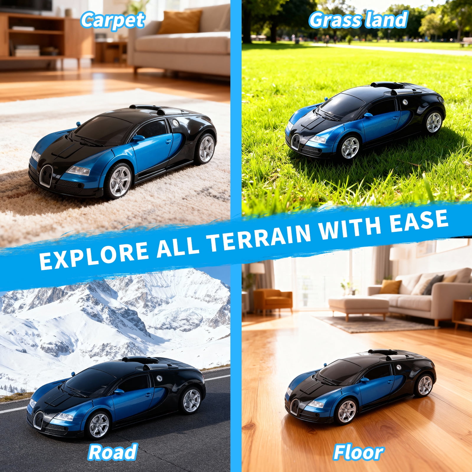 Ficcug Remote Control Transforming Car Robot Toys,2.4GHz 1/14 Scale Transform RC Racing Cars Toys with Gesture Sensing / One Key Deformation / 360° Spins for Kids Boys Girls