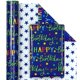 thumbnail image 2 of Papel de regalo WRAPAHOLIC reversible para cumpleaños, 43 cm x 10 m, color azul, 2 of 6