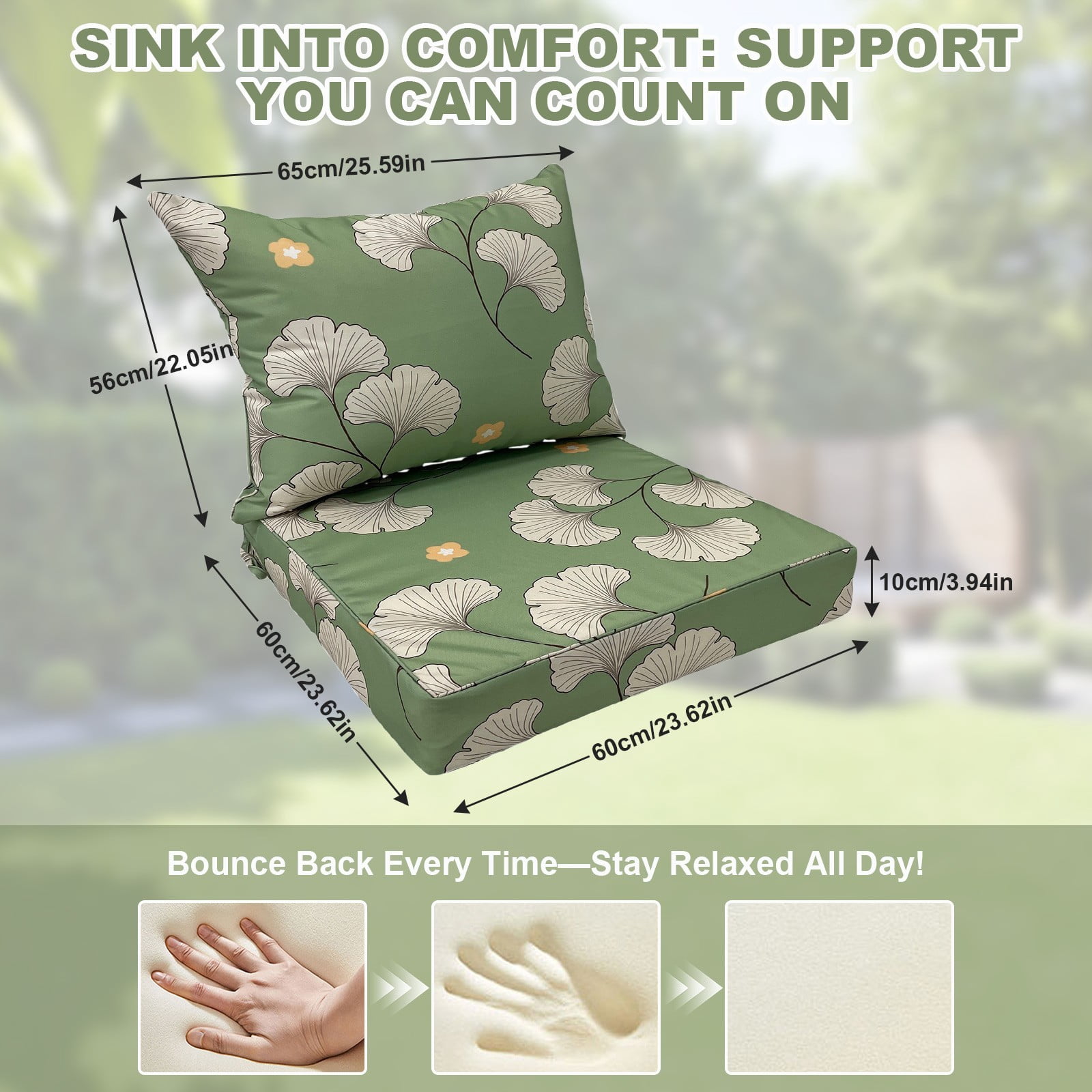 TOPCHANCES Outdoor Deep Seat Cushion Set, 24x24 Inch Waterproof Outdoor Deep Seat Cushions for Patio Furniture (Set of 1, Ginkgo Leaves)