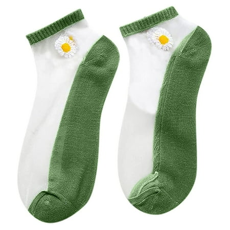 

yinguo women casual cute solid daisy embroidery mesh splice breathable short socks
