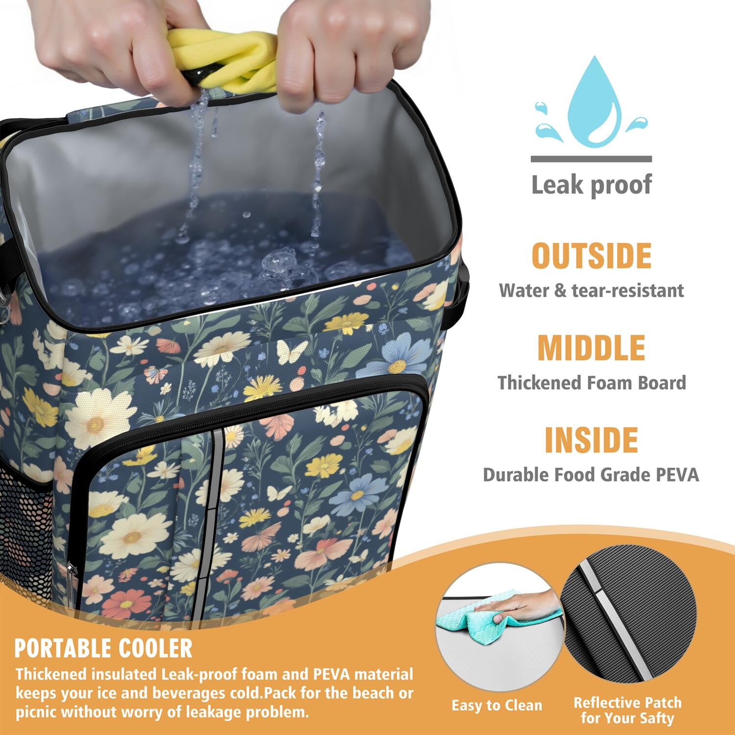 Travel Cooler Bag - Pioneer Flower Camping Beer Cooler Backpack with Bottle Opener- Waterproof Insulated Picnic Backpacks - Cooler Bag for Beach