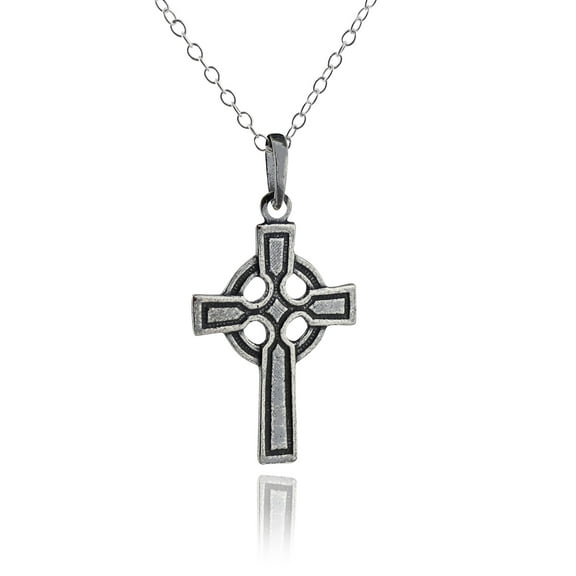 Sterling Silver Celtic Cross Pendant Necklace, 18" Chain