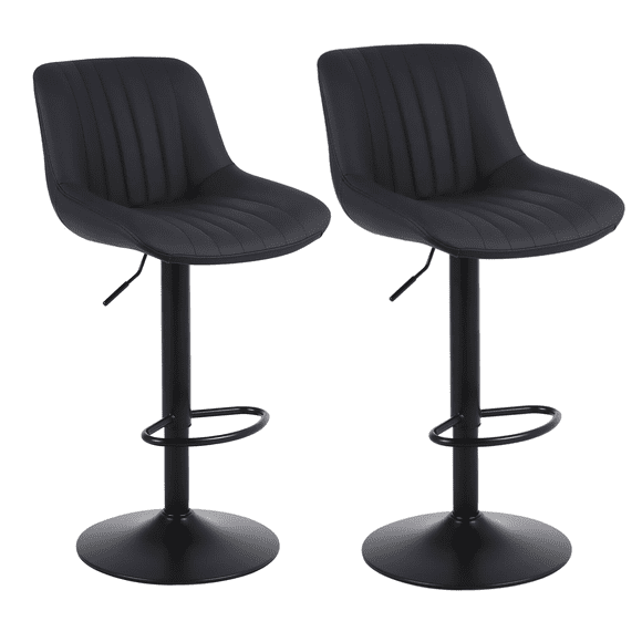 Modern PU Leather Bar Stools Set of 2, Swivel Counter Height Barstools with Back and Footrest, Sturdy Base Dia 41cm, Adjustable Kitchen Island Stool Dining Chairs, Black