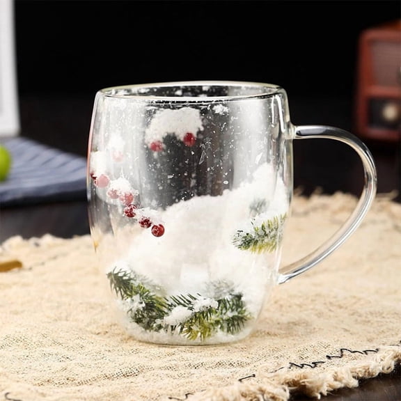 Christmas Glass Cup, Double Wall Christmas Mug, Cute Mugs Set for Hot Cocoa and Coffee, Christmas Tree Mugs