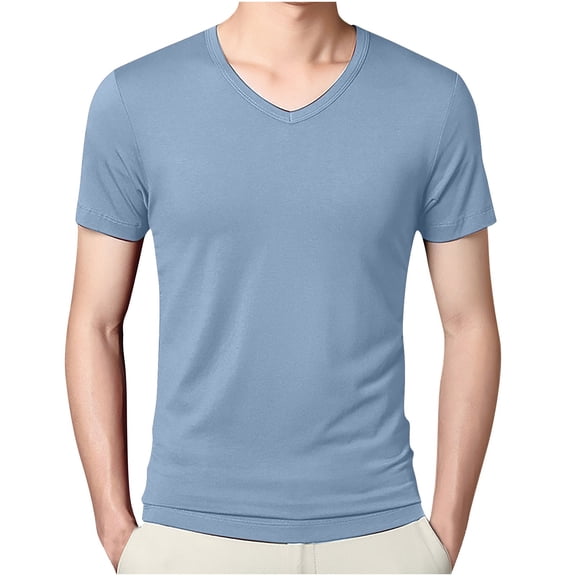 Men's V-neck short sleeve T-shirt Short loose V-neck slim fit breathable T-shirt top