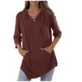 thumbnail image 4 of Uootdi 3/4 Sleeve Tops for Women Hooded with Pockets Loose Fit Soft Comfy Casual Daily Loungewear Tunic Shirts Gift, 4 of 5