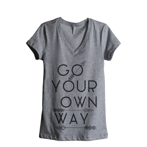 Go Your Own Way Women's Fashion Relaxed V-Neck T-Shirt Tee Heather Grey 2X-Large