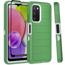 NIFFPD Samsung Galaxy A03S Case with Screen Protector Tough Rugged Shockproof Protective Phone Case for Galaxy A03S Green&White