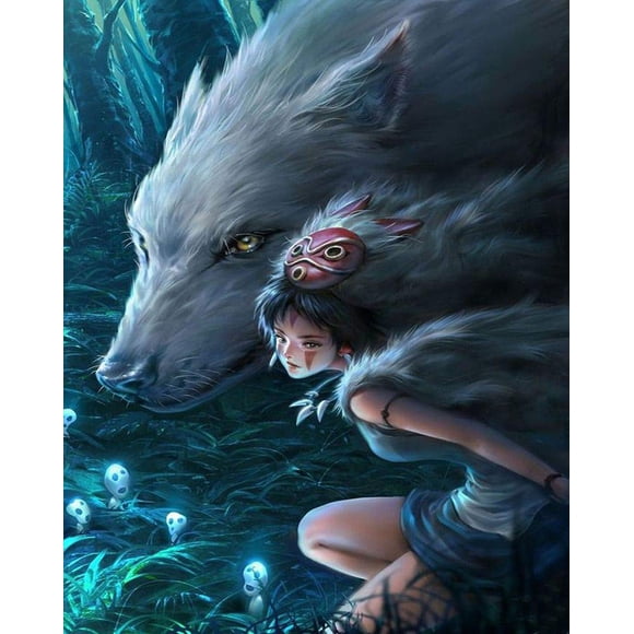 SUKIMI 5D DIY Diamond Art Painting Princess Wolf for Adults 16X20 inches Round Drill Rhinestone Embroidery for Wall Decoration