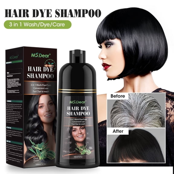 HailiCare Coconut Oil Essence Hair Color Shampoo Moisturizing Hair Dye Shampoo,500ml (Black)