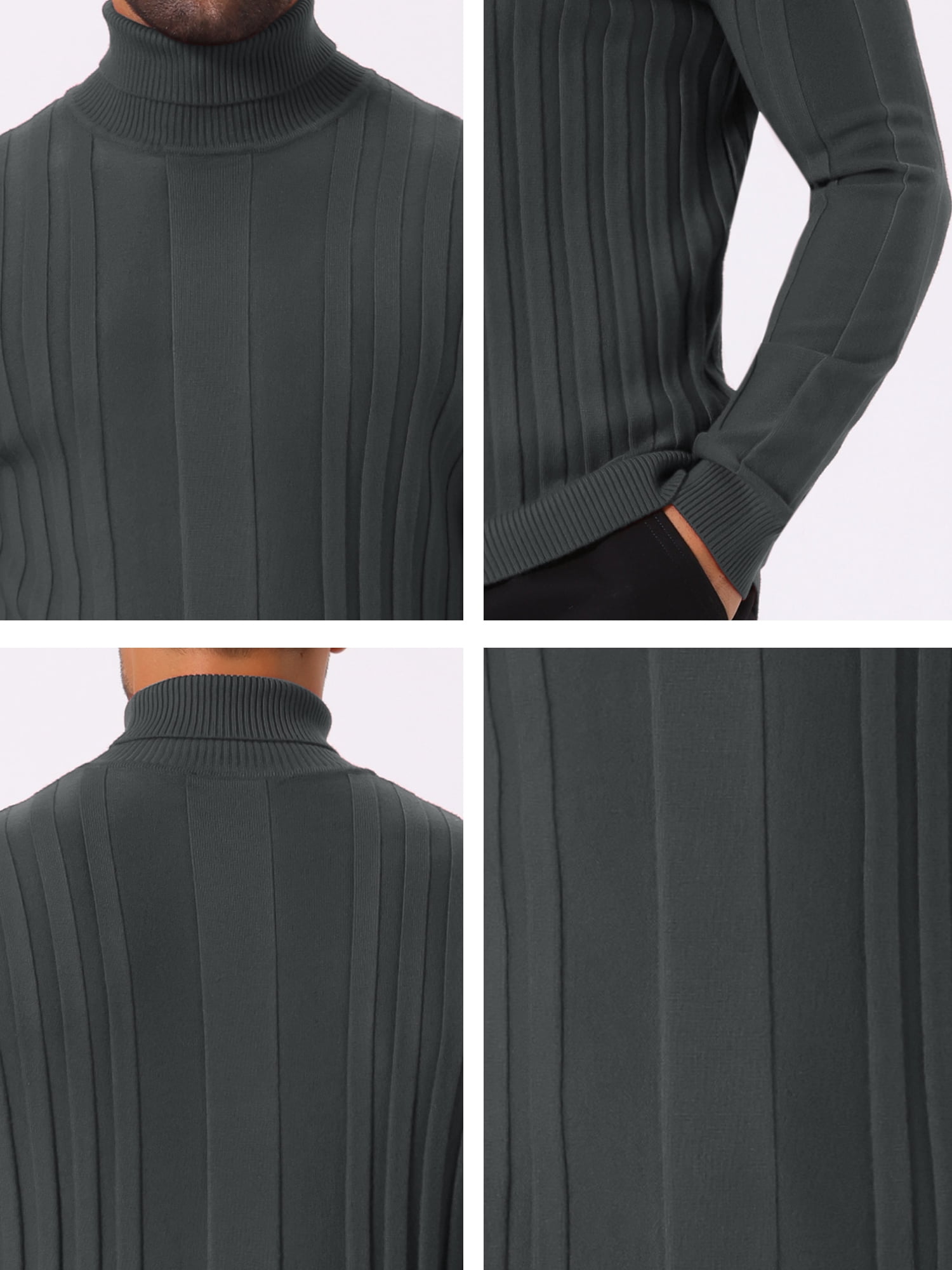 DARING DIVA Men's Solid Turtle Neck Warm Knitted Pullover Sweater M Dark Gray
