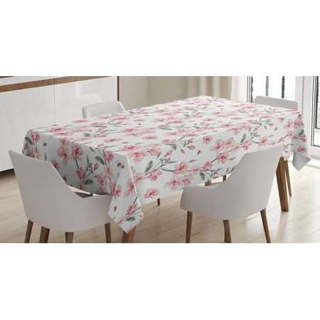 

Ambesonne Watercolor Tablecloth Rectangular Table Cover Sakura Cherry Garden 60 x90 Reseda Green Pale Pink